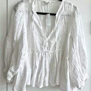 American Eagle Outfitters White Smocked Ruffled Blouse